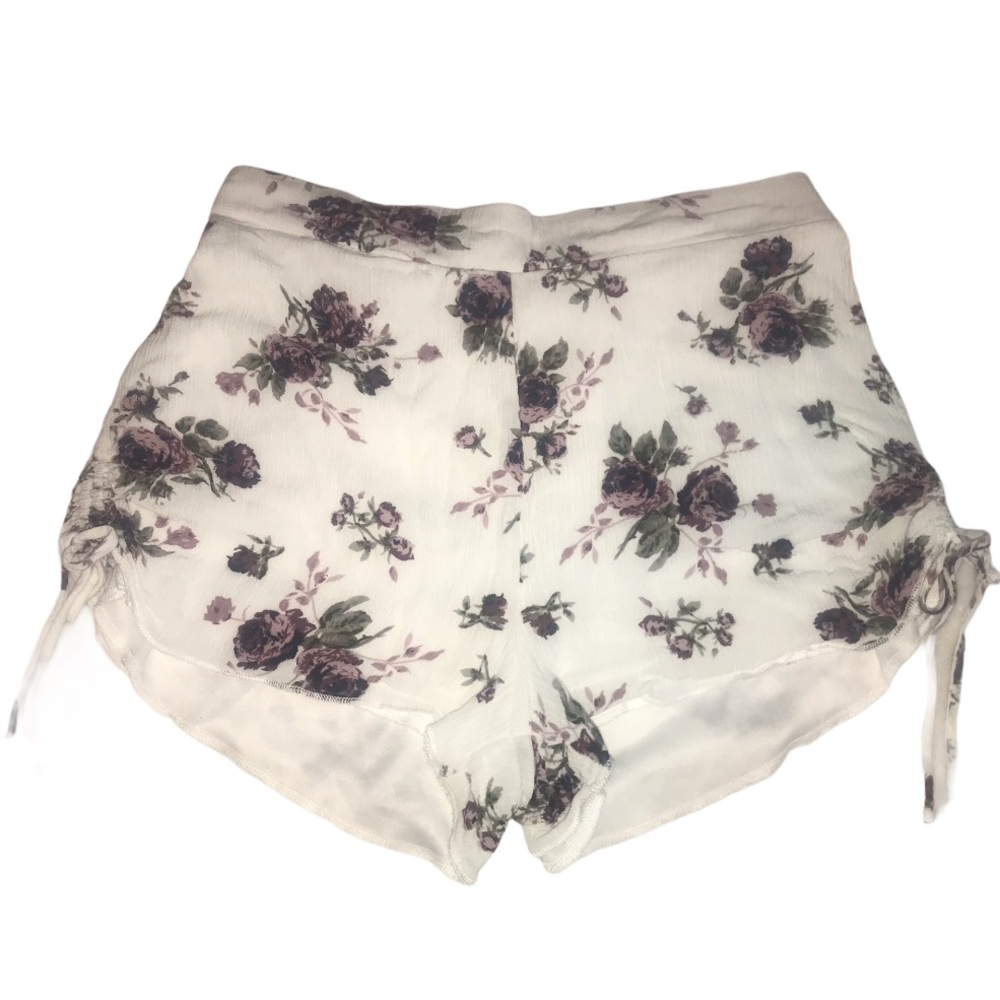 🦋 White Gray Purple Floral Flowy Shorts Flower